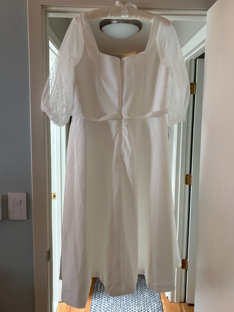 A-Line Tea Length Chiffon White (Ivory) Dress — image 4 of 5